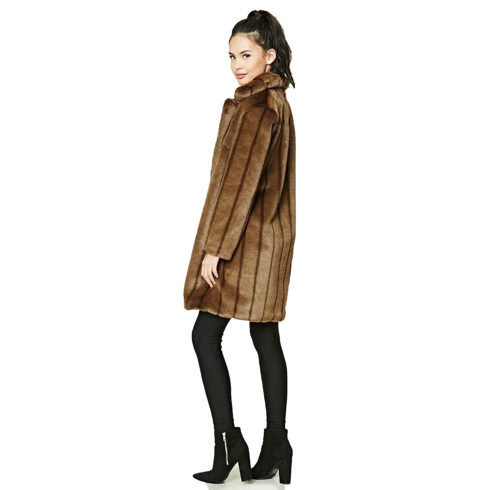Forever 21 Faux Fur Longline Brown Coat Size Large